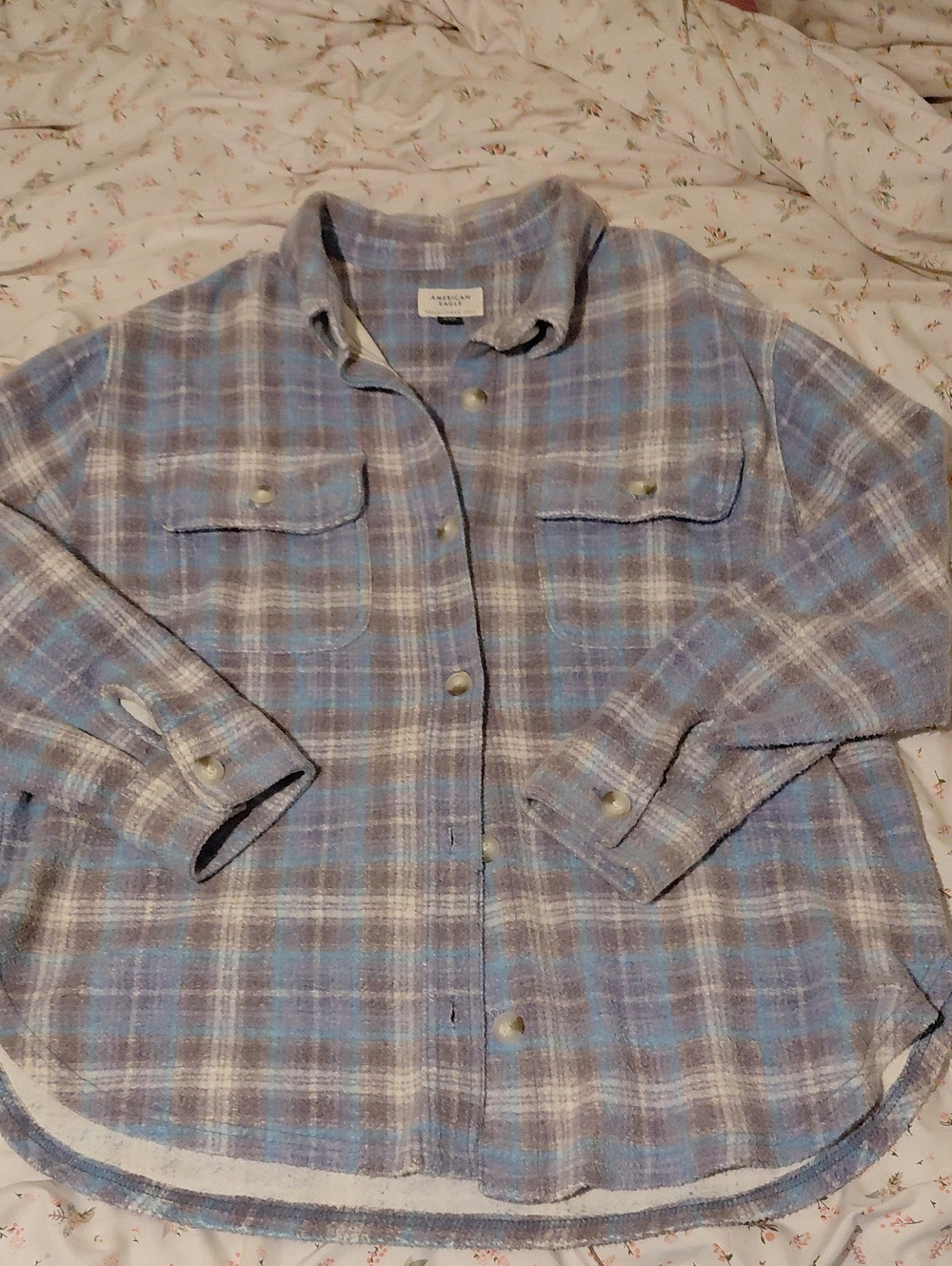 American Eagle Outfitters Blue and Gray Plaid Utility Shacket